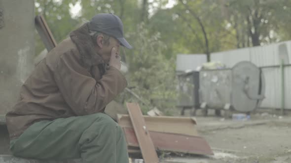 Beggar Homeless Man Tramp. Poverty. Vagrancy. Kyiv. Ukraine.