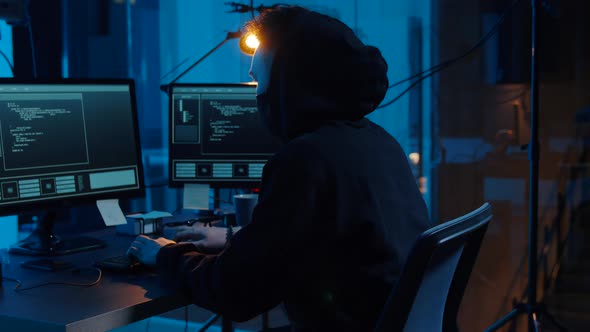 Hacker Using Computer for Cyber Attack at Night 43