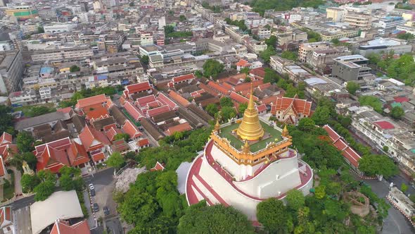 4K Aerial view of Wat Saket in Bangkok - Temple of the Golden Mountain