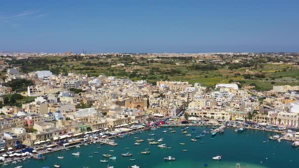 Aerial view of the city Marsaxlokk in Malta