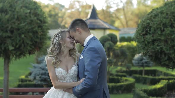 Wedding Couple. Lovely Groom and Bride. Happy Family. Man and Woman in Love