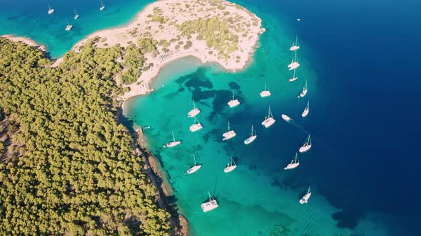 Yacht Near the Green Island in Greece