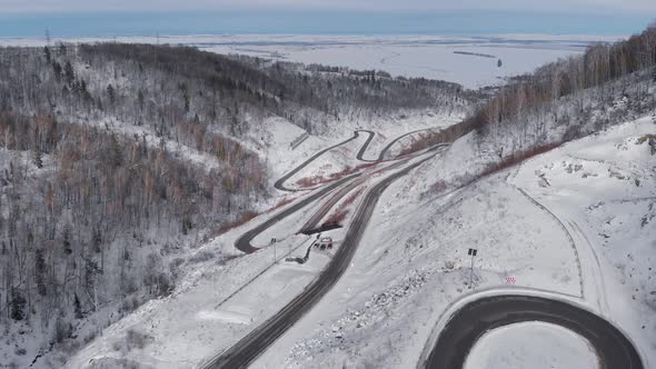 Aerial View of Winding Road in the Mountains