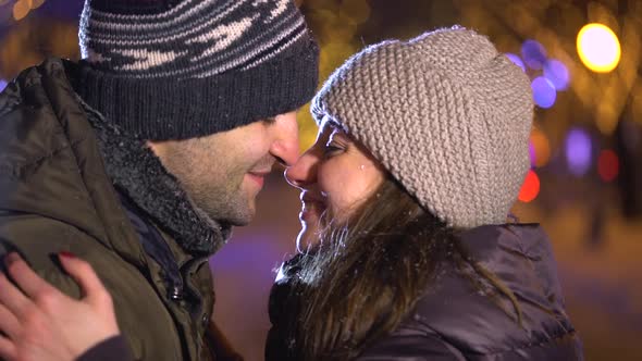 Close Up of Attractive Young Couple Kissing