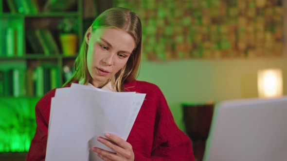 Pretty Blonde Young Woman Have Some Homework Form