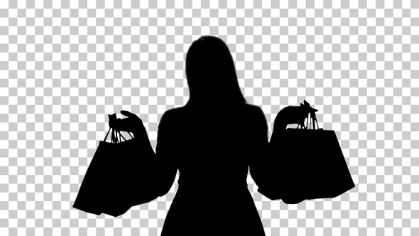 Silhouette woman holding shopping bags, Alpha Channel alt