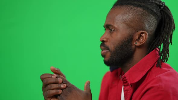 Anxious Worried Football Fan Supporting Team Reacting Emotionally on Green Screen