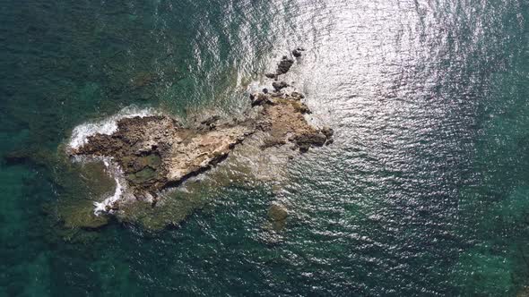 Aerial Video View From Drone on Underwater Reefs and Coastal Rocks in Mediterranean Sea Near Beaches