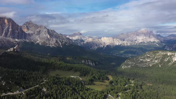 Fly over Italian Dolomites Alps ,Pass Giau