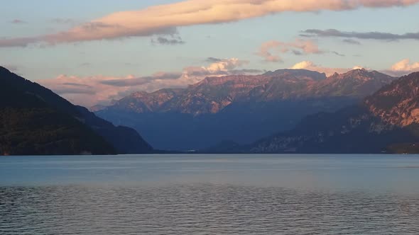 Time lapse view lake Thun (Thunersee) and mountains of Swiss Alps in city Spiez