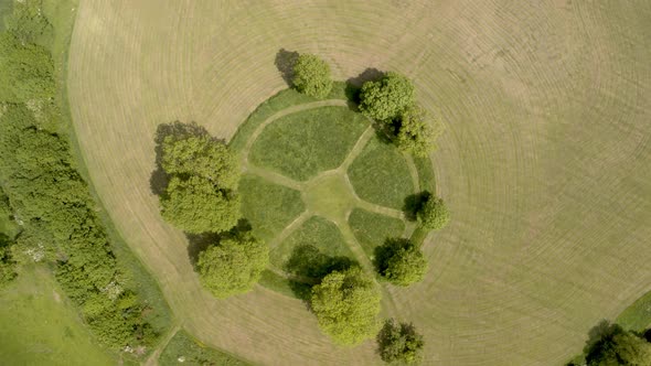 Aerial view of the ancient Irish Navan Fort in Armagh, Northern Ireland.