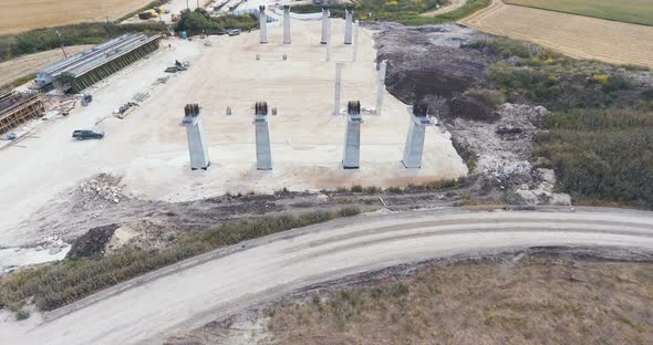 Aerial footage of a large scale highway construction project