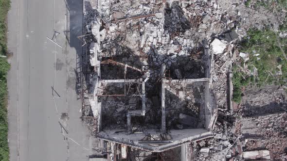 War in Ukraine  a Destroyed Building in the City of Makariv