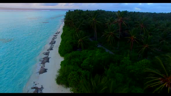 Aerial flying over nature of paradise shore beach trip by shallow sea with white sand background of 