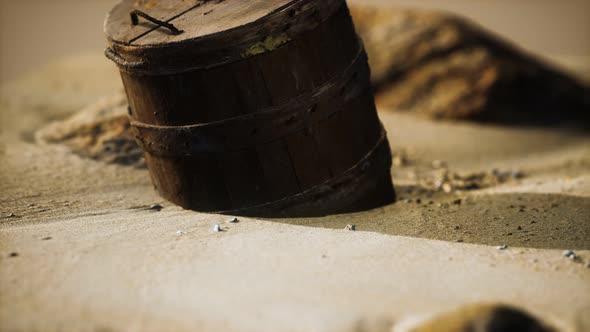 Old Wooden Basket on the Sand at the Beach