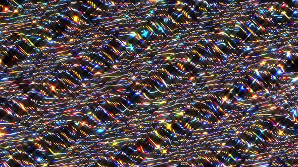 3D Abstract shining bright lines set wave, colorful, black background