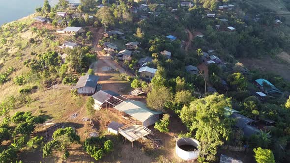 Aerial view from drone of rural village in the mountains