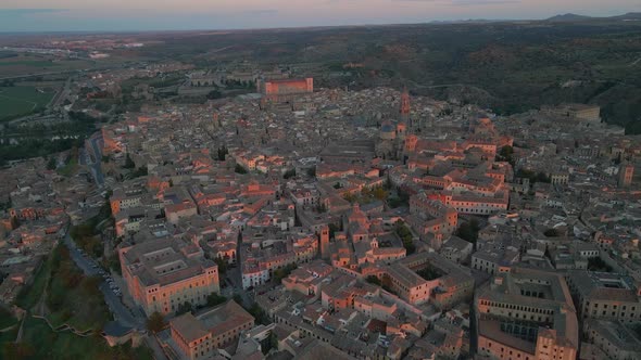 Stunning Aerial View of the City Toledo in Spain During the Sunset