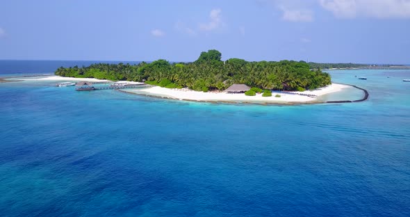 Natural flying abstract view of a white sand paradise beach and aqua turquoise water background in c