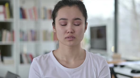 Portrait of No Sign By Young Asian Woman Shaking Head