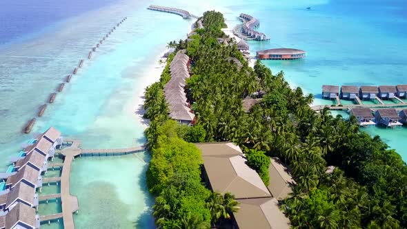 Aerial sky of exotic resort beach journey by blue ocean and sand background