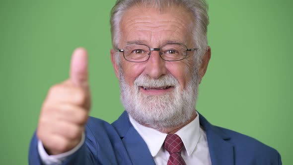 Handsome Senior Bearded Businessman Against Green Background