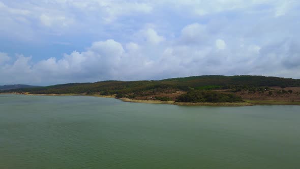 Lake view on a cloudy day, reservoir water, lake, water supply, landscape