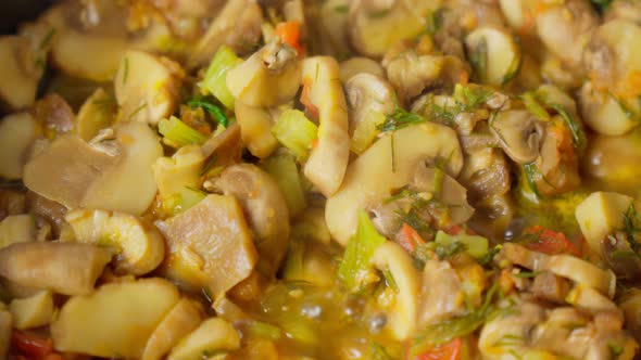 Cooking Stir Fry Mushroom Shaped in Pan Stir Fry Vegetables in the Work