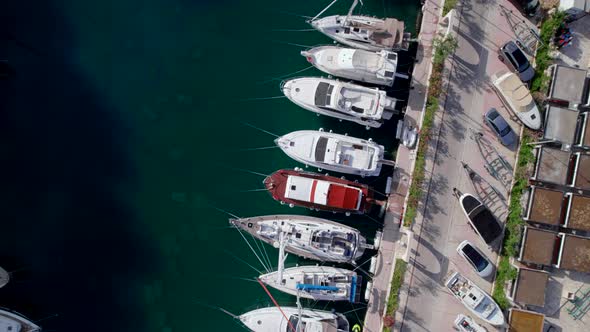 Top Down Aerial View of the Yachts at the Pier