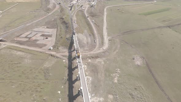 Samtskhe-Javakheti, Georgia - August 22 2021: Aerial view of Akhalkalaki railway station