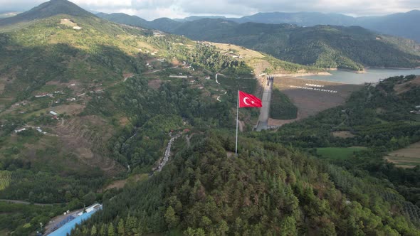 Aerial Turkish Flag and Hill