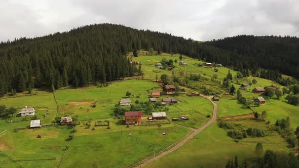 Wooden Houses in Carpathian Mountains Ukraine