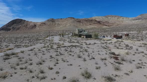 Aerial Over Rhyolite Ghost Town in Nevada Desert