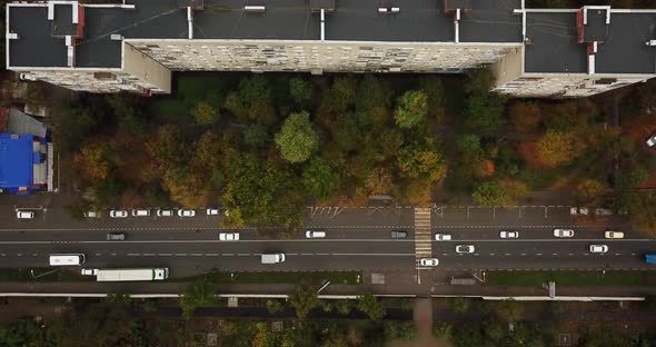 Top Down Drone Point of View - Steet City Road Intersection in Autumn Time