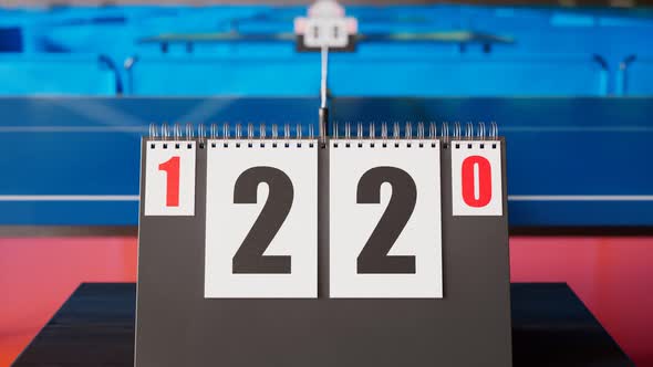 Zooming out scoreboard while playing a table tennis match at the sports club.