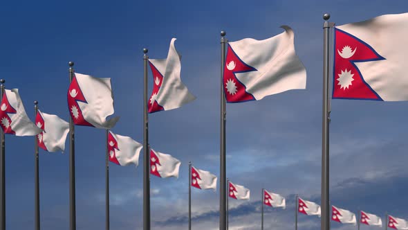 The Nepal Flags Waving In The Wind  4K