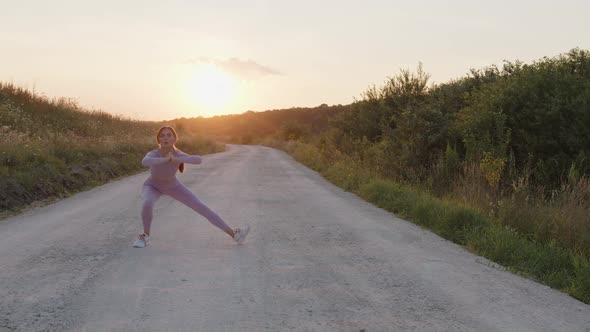 Girl Makes Stretching Outdoor Fresh Air