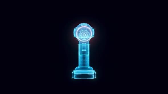 Power Drill Hologram Full Rotating In Isolated Black Background 4k