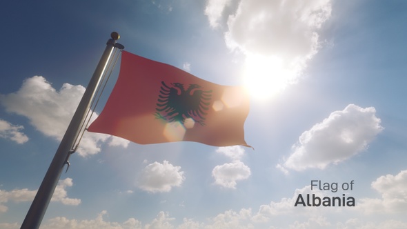 Albania Flag on a Flagpole V2