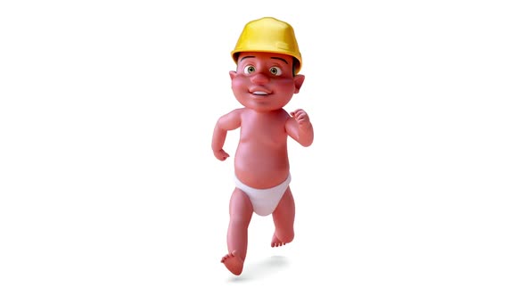 Fun 3D cartoon of a baby with a helmet alt