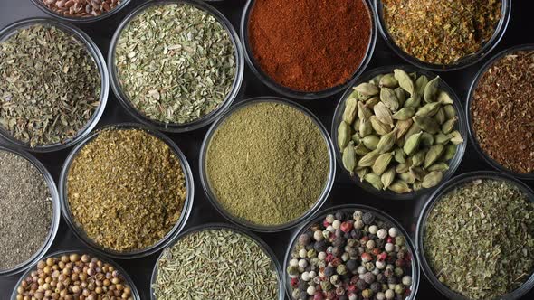 Assortment of aromatic spices, seeds and dry herbs for cooking food