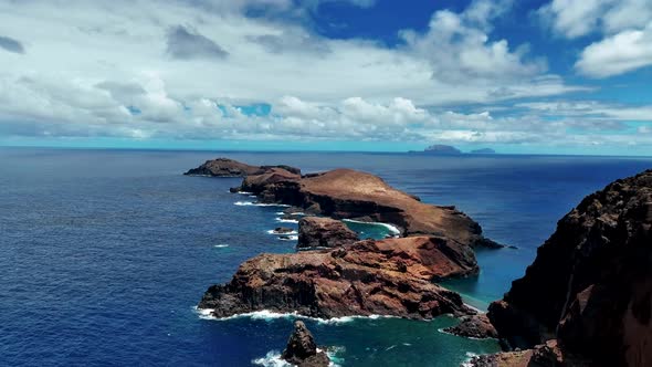 Drone Ascends On Miradouro Ponta do Furado Viewpoint, East Of Madeira Island, Portugal. Aerial Drone