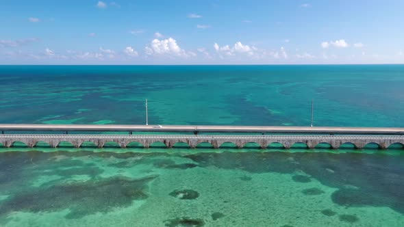 Aerial View Of Seven Mile Bridge In Florida Keys. Endless Road In Monroe County, Florida, USA. sidew