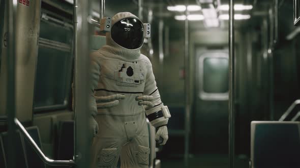 Astronaut Inside of the Old Non-modernized Subway Car in USA