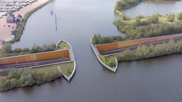 An Aqueduct in the Netherlands Allowing Ships to Pass Over a Motorway