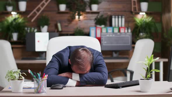 Businessman Sleeping with His Head on the Desk