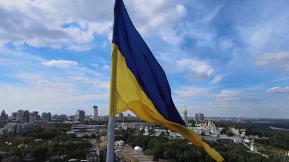 Kyiv - National Flag of Ukraine By Day. Aerial View. Kiev