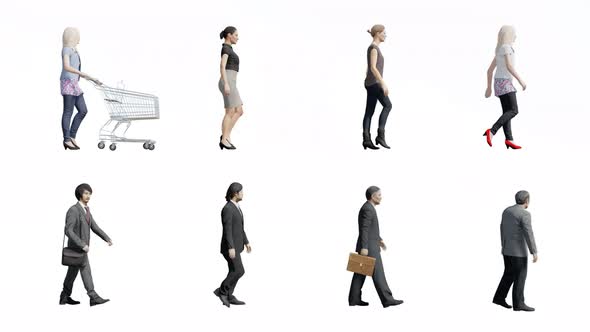 4K alpha channel,3D people walking on transparency background alt