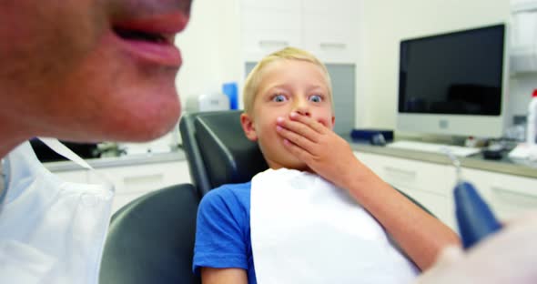 Young patient scared during a dental check-up