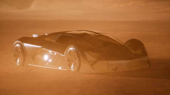 Supercar at Sunset in Desert